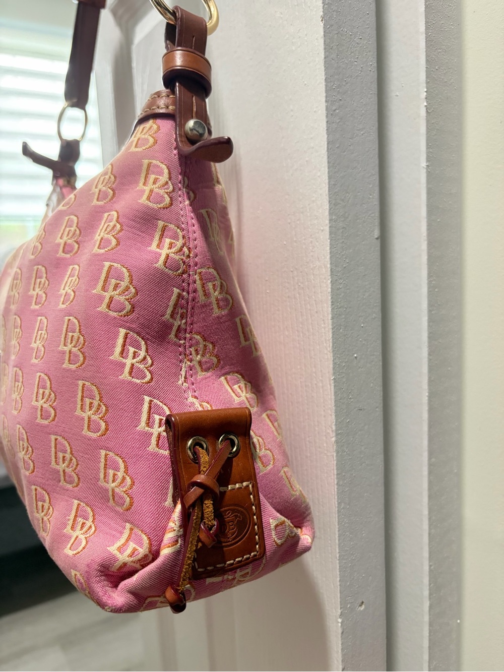 Dooney & Bourke Pink Logo Hobo with Brown Leather Trim - Picture 8 of 9
